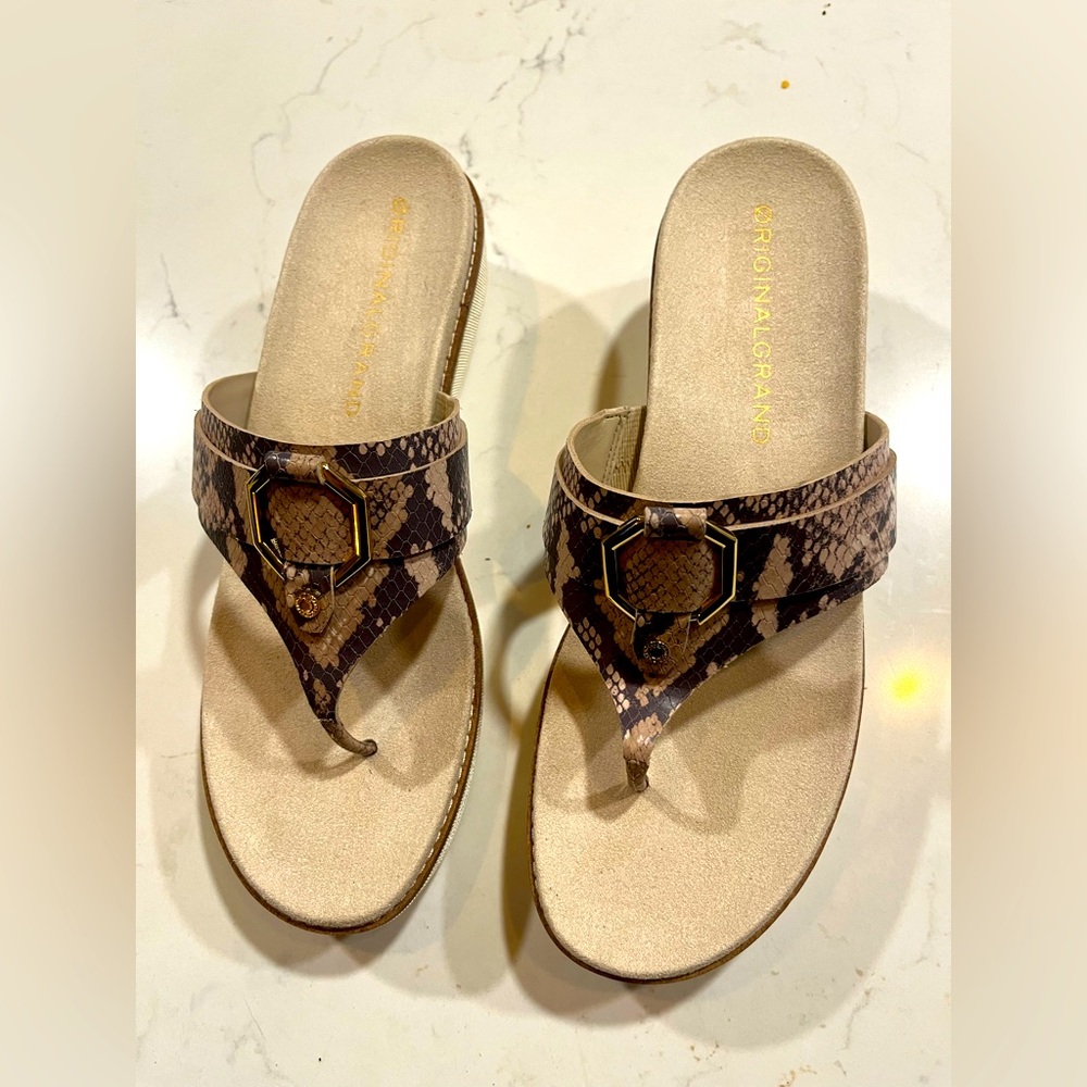 Cole Haan Women Original Grand Flatform Thong Sandals US 10.5 Python Ivy Leather
